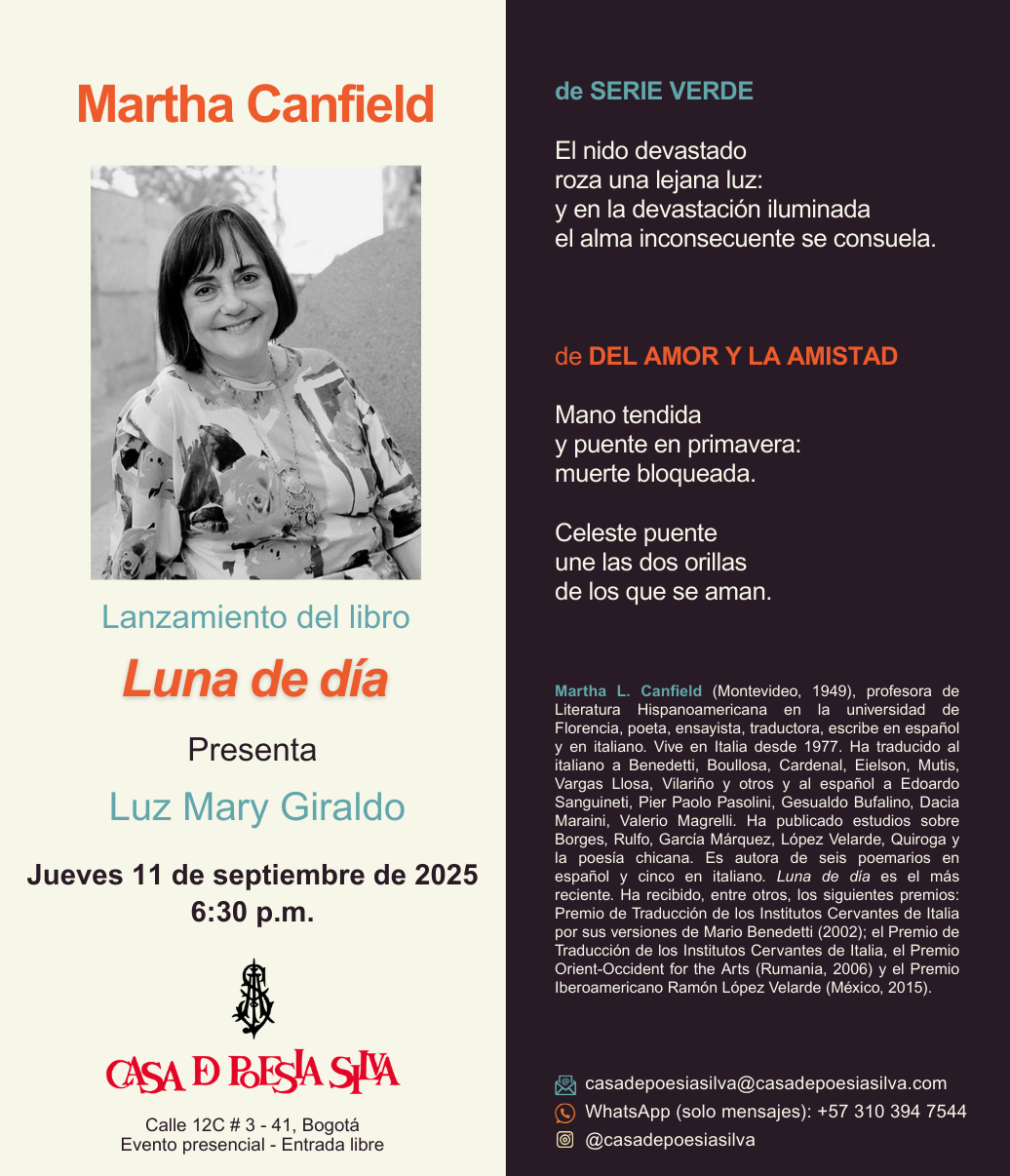 La poeta Martha Canfield presenta su más reciente poemario, “Luna de día”, en la Casa de Poesía Silva