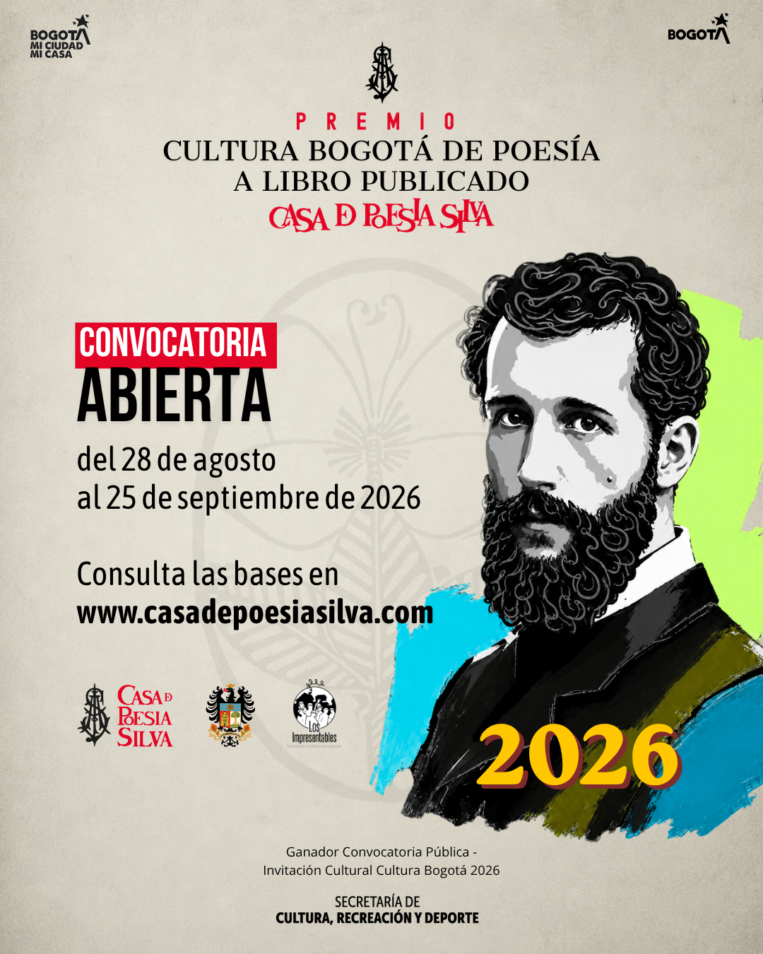 Abren convocatoria del Premio Cultura Bogotá de Poesía a libro publicado Casa de Poesía Silva 2026