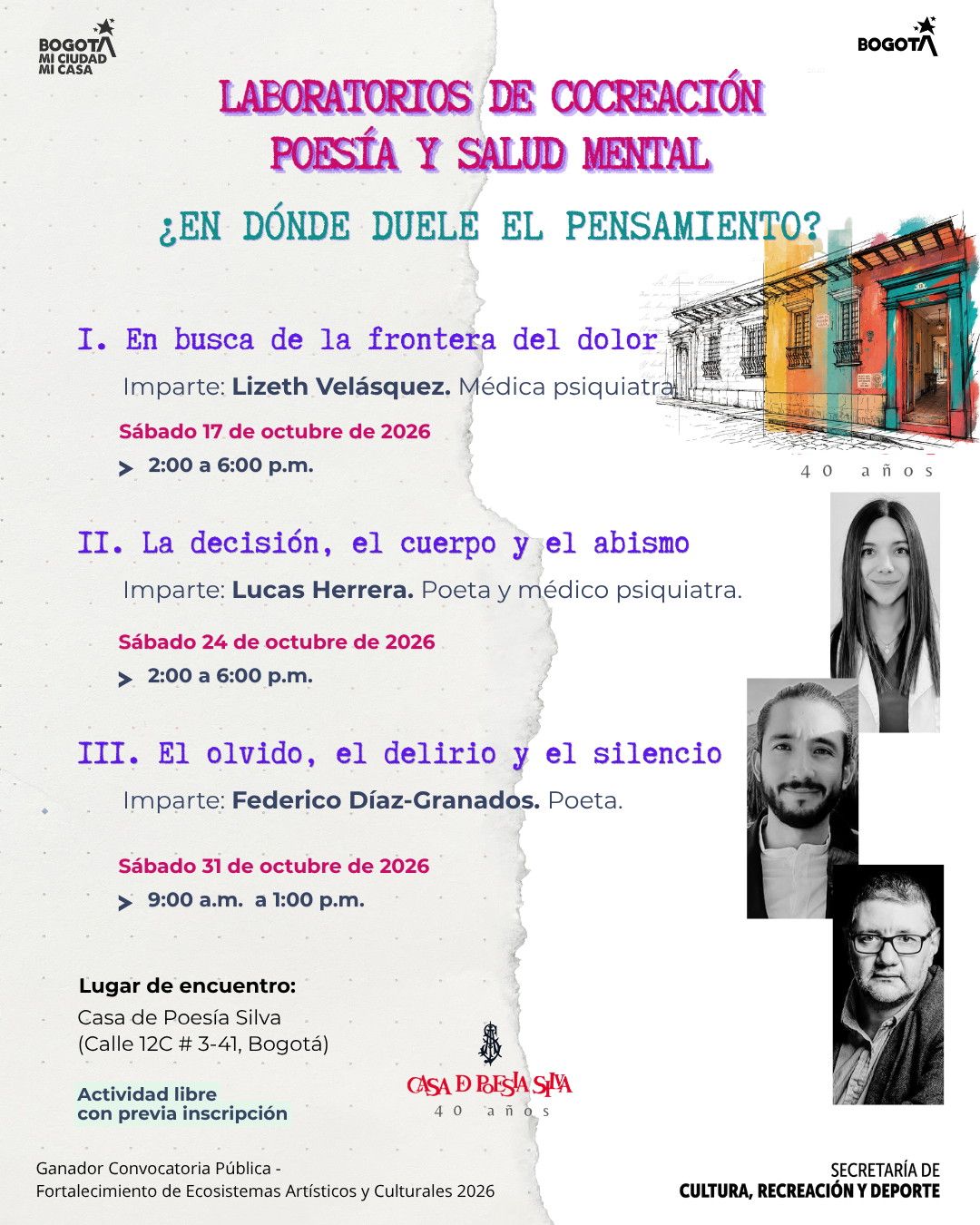 Casa de Poesía Silva anuncia ciclo de laboratorios sobre creación poética y salud mental